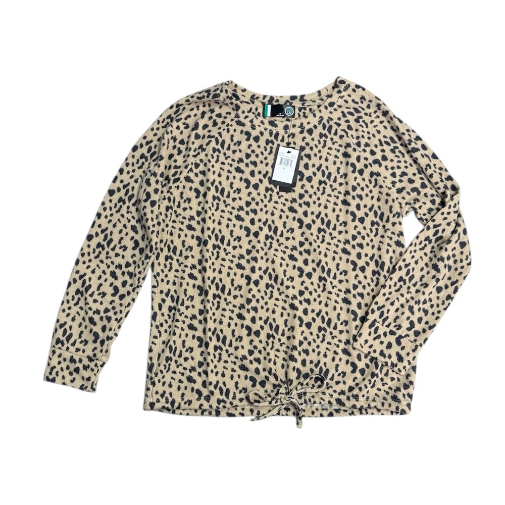 2 Liv Top Animal Print Shirt Women’s med Long Sleeve Tie Waist Soft Poly/Spandex